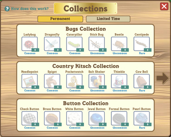 Collections, Sammlungen in FarmVille