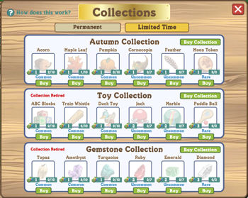 Collections, Sammlungen in FarmVille