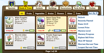 FarmVille Seeds & Trees, Saatgut und Bäume